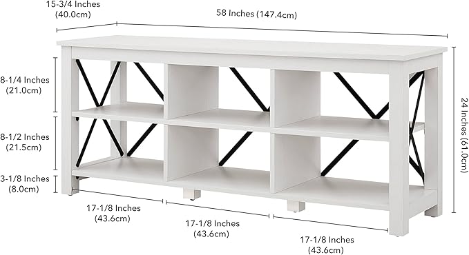 Henn&Hart Rectangular TV Stand for TV's up to 65" in White, TV Stands for the Living Room - LeafyLoom