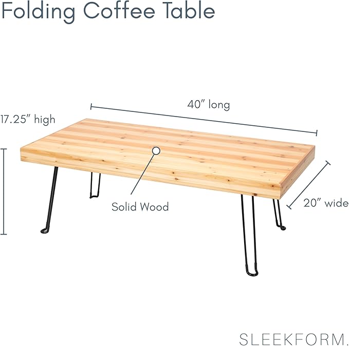 Sleekform Folding Wooden Coffee Table - Collapsible 20x40 Light Wood Mini Desk - Lightweight Foldable Coffee Tables for Small Spaces - Fold Up Hairpin Legs - Birch Wood Finish - LeafyLoom