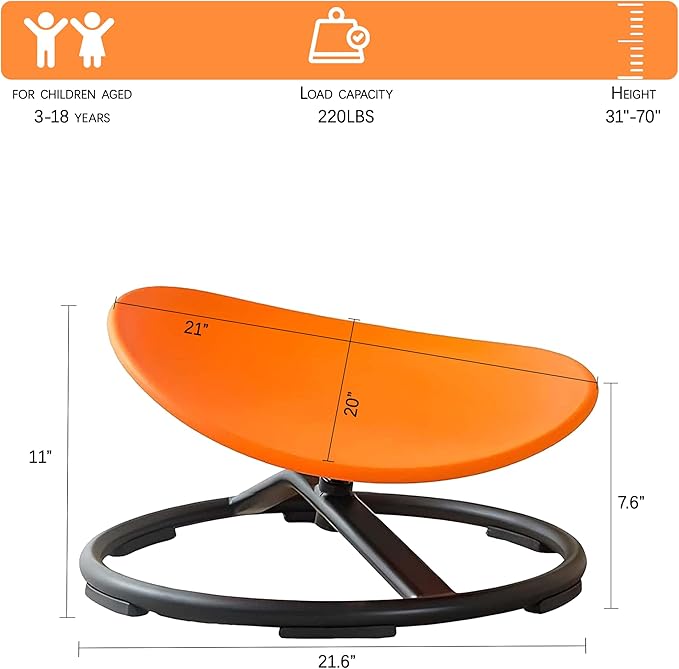 Autism Kids Swivel Chair,Sensory Spinning Chair for Kids,Toddler Spinner seat Carousel Spin Sensory Chair for Kids,Training Body Coordination,Metal Base Non Slip Safer (Orange) - LeafyLoom