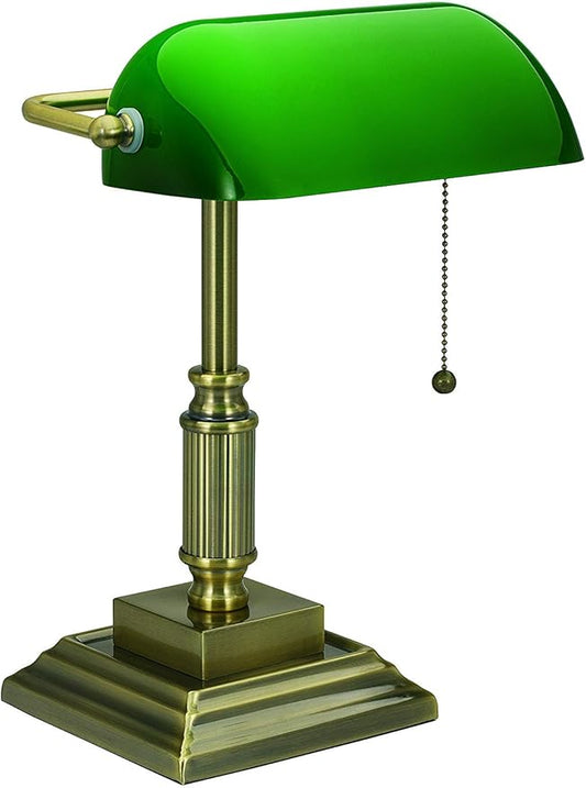 V- Light Desk Lamp, LED Light, Table Lamp, Replaceable LED Bulb, Bronze Desk Light with Green Shade - LeafyLoom