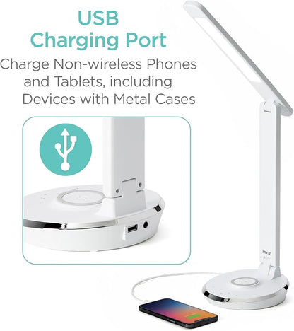 iHome Desk Lamp with Charging Station, Reading Light with Wireless Charging and USB Charging – White (ILW200W) - LeafyLoom