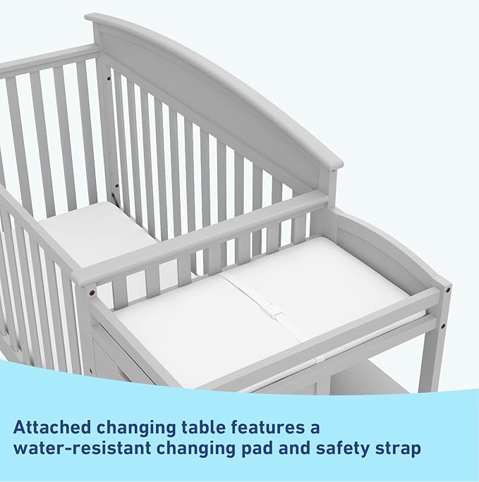 Graco Benton 5-in-1 Convertible Crib and Changer (Pebble Gray) – Crib and Changing Table Combo, Includes Water-Resistant Changing Pad, 3 Drawers, Converts to Toddler Bed, Daybed and Full-Size Bed - LeafyLoom