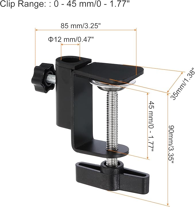 PATIKIL 0.49" Hole Dia. Desk Clamp, 2 Pcs Universal C-Clamp Base with Adjustable Screw for Microphone Mic Arm Table Lamp Mount Holder, Black - LeafyLoom