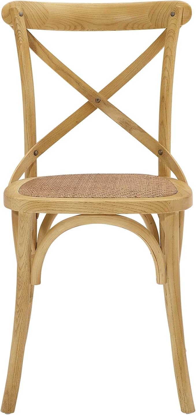 Modway Gear Rustic Modern Farmhouse Elm Wood Rattan Dining Chair in Natural - LeafyLoom