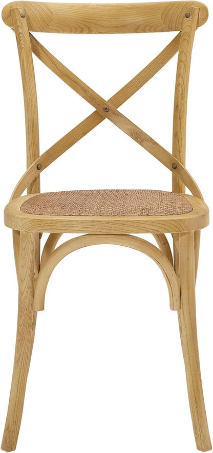 Modway Gear Rustic Modern Farmhouse Elm Wood Rattan Dining Chair in Natural - LeafyLoom