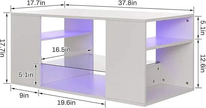 HOMMPA LED Coffee Tables for Living Room Modern White Coffee Table with 3 Shelves Open Glass Storage High Glossy Center Table Sofa Cocktail Table with 16 Colors LED Lights for Home Furniture White - LeafyLoom