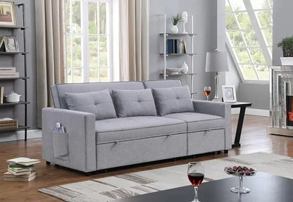 3 in 1 Convertible Sleeper Sofa Bed, Pull Out Couch with 3 Level Adjust Backrest, Futon Loveseat Chaise Lounge with Side Pockets and Throw Pillows for Living Room Office, Light Gray 79.75" - LeafyLoom