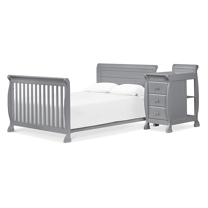 DaVinci Kalani 4-in-1 Convertibe Crib and Changer Combo in Gray - LeafyLoom