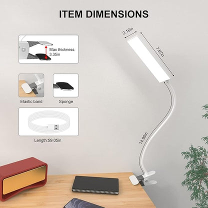 RAOYI LED Desk Lamp, 5W USB Clip on Light Eye-Caring Reading Clamp Table Lamp with 48 LEDs Flexible Gooseneck, 3 Color Modes and 14 Brightness Levels for Office Bedroom Study (White) - LeafyLoom