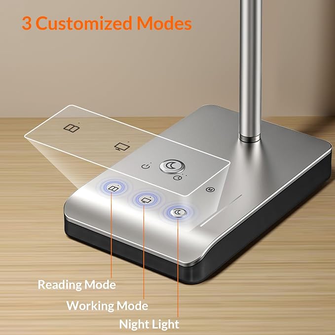 LED Desk Lamp, 12W Reading Desk Lamp for Office Home with 60 Lighting Modes, Touch Control & Timer Function, 750LM Bright Eye-Caring Gooseneck Desk Light Table Lamp for Study, Work, Silver - LeafyLoom