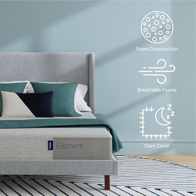 Casper Sleep Element, Medium Firm Twin XL Mattress - Memory Foam + Support - 100-Night Trial - CertiPUR-US Mattress, Grey - LeafyLoom