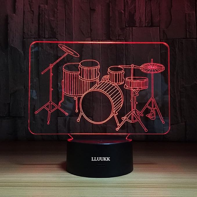 Visual 3D Night light Lamp Drum toys Desk Lamp Table decoration household accessories Kids gift boys festival for music lovers - LeafyLoom