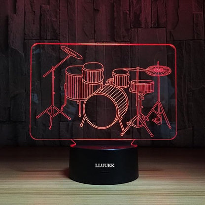 Visual 3D Night light Lamp Drum toys Desk Lamp Table decoration household accessories Kids gift boys festival for music lovers - LeafyLoom