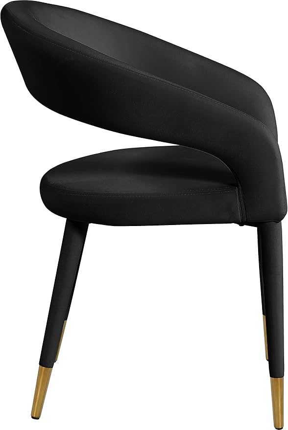 Meridian Furniture Destiny Collection Modern | Contemporary Velvet Upholstered Rounded Back Dining Chair, 23" W x 23" D x 31.5" H, Black - LeafyLoom