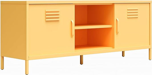 Novogratz Cache Metal Locker-Style TV Stand for TVs up to 65", Yellow - LeafyLoom