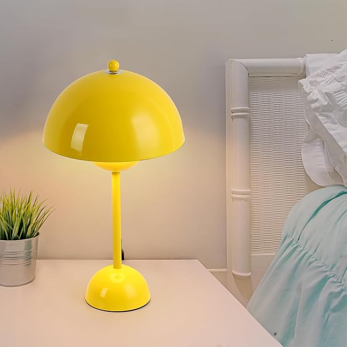 COSYLUX Modern Small Table Lamp for Bedroom, Cute Dome Shade Reflecting Light Reading Lamp for Living Room, Kid's Room, Study, Office, Beside Bedside Nightstand Desk Lamp(Yellow) - LeafyLoom