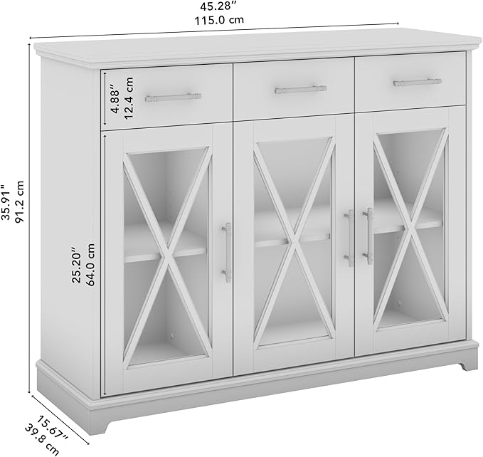 Bush Furniture Lennox Farmhouse Stand for 65 Inch TV | Living Room Entertainment Center with Storage, 46W, Linen White Oak - LeafyLoom