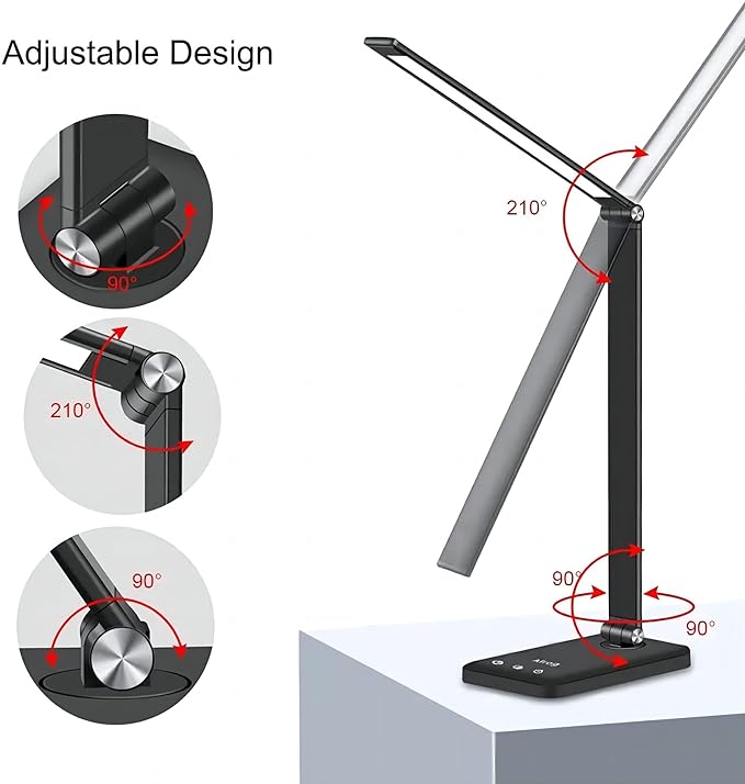 AFROG Multifunctional LED Desk Lamp with USB Charging Port, 5 Lighting Modes,5 Brightness Levels, Sensitive Control, 30/60 min Auto Timer, Eye-Caring Office Lamp，8W，5000K - LeafyLoom