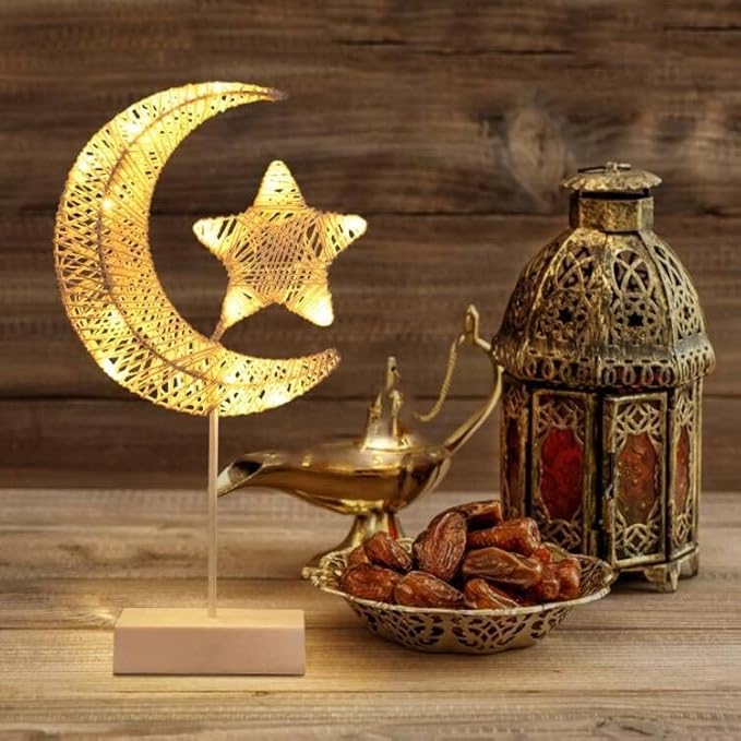 Upgraded Table Lamp for Ramadan Decorations, Battery Operated Warm White Bright LED Star Moon Shape Desk Lamp,Christmas Wedding Party Ramadan Eid Decoration for Home Romantic Table Lamp - LeafyLoom