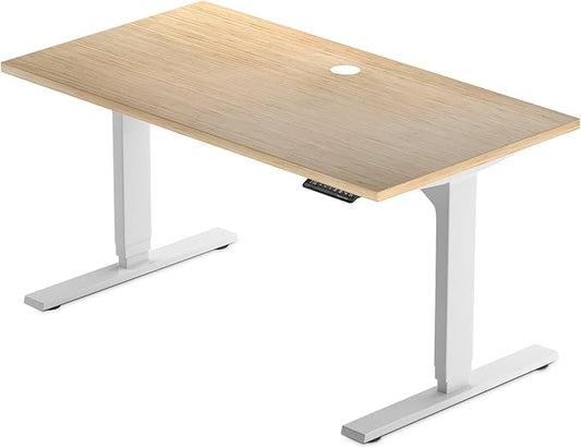 Standing desk bamboo, dual motor stand up desk adjustable height electric 48x30 - Bamboo Light Matte, White Frame - LeafyLoom