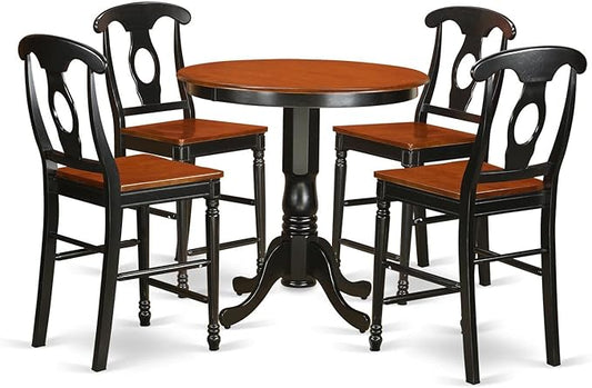 East West Furniture JAKE5-BLK-W 5 Piece Counter Height Pub Set Includes a Round Dining Table with Pedestal and 4 Dining Room Chairs, 36x36 Inch, Black & Cherry - LeafyLoom