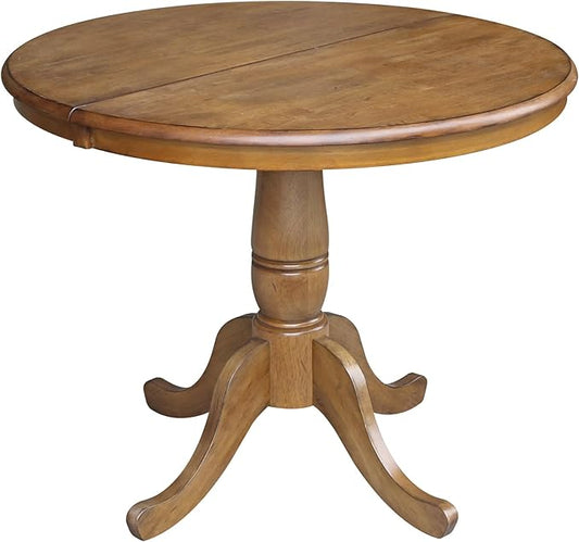 International Concepts 36" Round Top Pedestal Ext Table With 12" Leaf And 4 Rta Chairs, Pecan - LeafyLoom