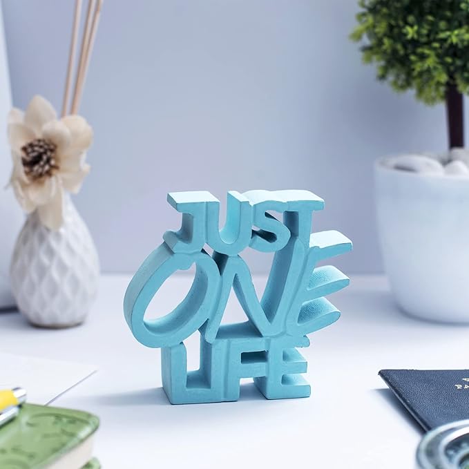 NUKKAD TALES Just One Life – Blue, Aesthetic table decor for home or office, desk or Shelf. Quirky room decoration showpiece, ideal for birthday gift, corporate gift, and inspiring wall decor - LeafyLoom