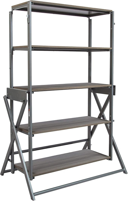 Origami Modern 2 in 1 Shelf to Table Style, Organizer Deco Rack Magically Turn to a Table/Desk in a Second,Fully Assembled, Platinum/Gray US Patent Pending (STT-PLAGRY) - LeafyLoom