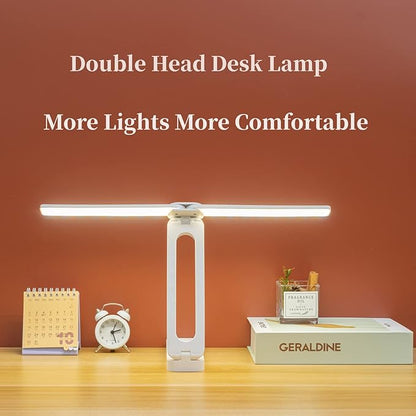 Double Head Desk Lamp with Large Lighting Range, Mini Lamp for Small Spaces, Rechargeable Foldable and Portable Desk Lamp with USB-C Cable for Travelling,Small Desk Lamp for College Dorm Room,Blue - LeafyLoom