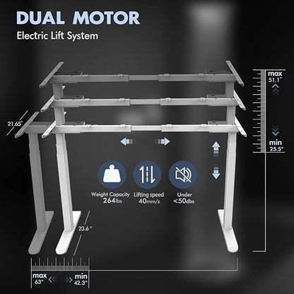 AIMEZ0 Dual Motor Sit Stand Desk Adjustable Electric Standing Desk Frame with LCD Touch Screen Adjustable Height 27.4-45.6 inches for Home & Office Table (Frame Only) White - LeafyLoom