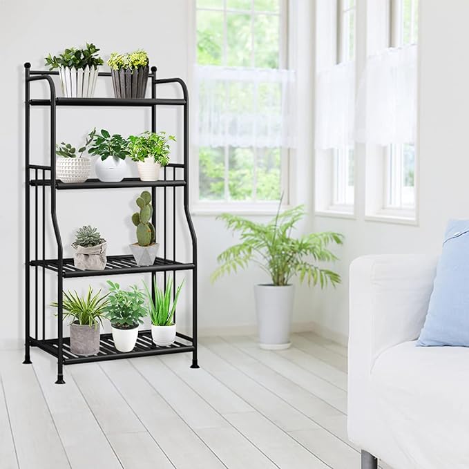 Shelving Unit Bakers Rack Metal Storage Shelves Laundry Shelf Organizer Standing Shelf Units for Laundry Kitchen Bathroom Pantry Closet Indoor and Outdoor (4 Tier, Black) - LeafyLoom