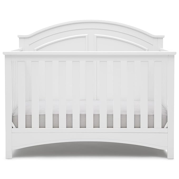 Delta Children Perry 6-in-1 Convertible Crib - Greenguard Gold Certified, Bianca White + Simmons Kids Radiant Sky Dual Sided Baby Crib Mattress and Toddler Mattress (Bundle) - LeafyLoom