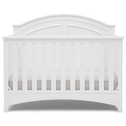 Delta Children Perry 6-in-1 Convertible Crib - Greenguard Gold Certified, Bianca White + Simmons Kids Radiant Sky Dual Sided Baby Crib Mattress and Toddler Mattress (Bundle) - LeafyLoom