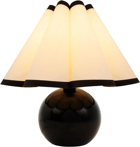 Brightech Blair LED Table Lamp - Small Modern Black Table Lamp with Marble Globe Base, Pleated Shade for Bedroom, Bedside, Side Table - Ambient Night Light with Soft White Light for Desk, Living Room - LeafyLoom