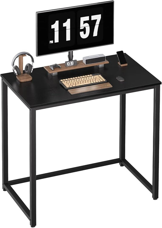 SINPAID Small Computer Desk 31.5 inches Desk for Small Spaces Sturdy Home Office Desk Modern Gaming Desk Study Writing Laptop Table, Black Desk - LeafyLoom