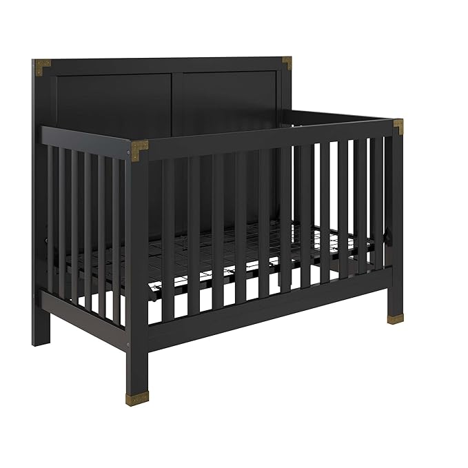 Baby Relax Miles 5-in-1 Convertible Crib, Solid Pine Wood, Black - LeafyLoom