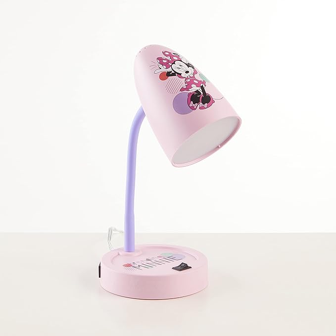 Idea Nuova Disney Minnie Mouse Switch Operated LED Task Table and Desk Lamp with Charging Outlet - LeafyLoom