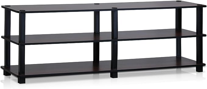 Furinno Turn-S-Tube No Tools 3-Tier Entertainment TV Stands, Dark Cherry and Black - LeafyLoom