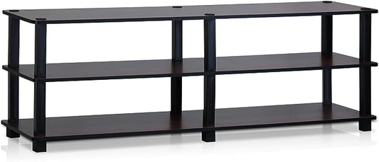 Furinno Turn-S-Tube No Tools 3-Tier Entertainment TV Stands, Dark Cherry and Black - LeafyLoom