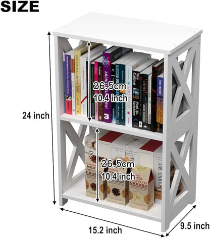 End Table & Side Table 3-Tier, 2 Shelf Small Bookcase, Bookshelf, Simple Nightstand, Bedside Table with for Bedroom, Bathroom, and Living Room Display Rack, White - LeafyLoom