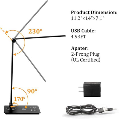 LED Desk Lamp with Wireless Charger, Desk Lamp for college dorm room with 5 Color Modes & Fully Dimming Function, Eye Caring Table Lamps for Study, Office Lamp with Adjustable Arm, Auto Timer 30/60min - LeafyLoom