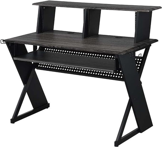 Acme Furniture Rectangular Music Desk Table with Earphone Rack, Black - LeafyLoom