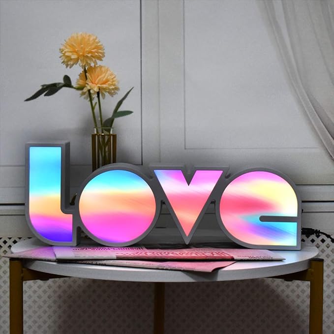 GUOCHENG LED Love Sign Lights - Love Marquee Signs Lamp Battery&USB Power Love Letters Decoration for Home Children Kids Bedroom Nursery,Valentine's Day Gifts(Colorful) - LeafyLoom