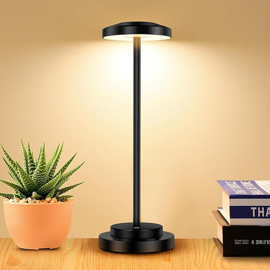 Cordless Table Lamp, Rechargeable Lamps, 5000mAh Battery Operated, LED Portable Table Lamp, 3 Color Dimmable, Aluminum, for Nightstand/Bar/Dining/Patio/Bedroom/Outdoor - LeafyLoom