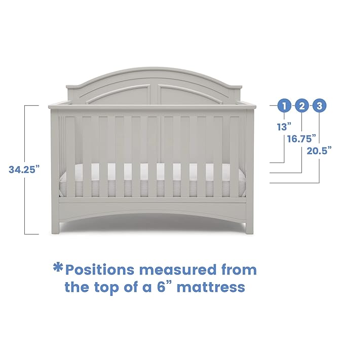 Delta Children Perry 6-in-1 Convertible Crib - Greenguard Gold Certified, Moonstruck Grey + Simmons Kids Radiant Sky Dual Sided Baby Crib Mattress and Toddler Mattress (Bundle) - LeafyLoom