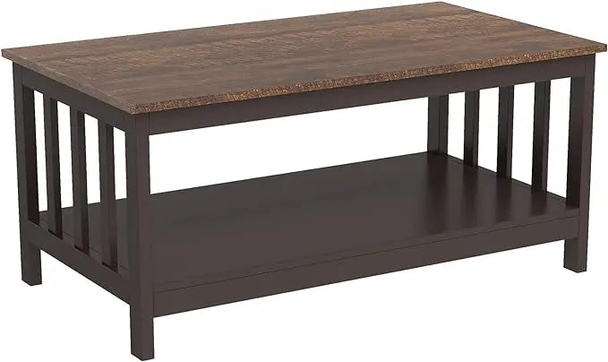 ChooChoo Farmhouse Coffee Table, Espresso Living Room Table with Shelf, 40 Inch - LeafyLoom