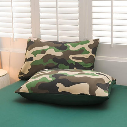 Meeting Story Camouflage Bedding Set, Colorful Pattern Style Comforter Set, 5 PCS One Comforter Two Pillowcases Two Sheets in One Bag, All Season Bedspread for Teens Adults (Green, Full 5Pcs) - LeafyLoom