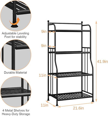 Shelving Unit Bakers Rack Metal Storage Shelves Laundry Shelf Organizer Standing Shelf Units for Laundry Kitchen Bathroom Pantry Closet Indoor and Outdoor (4 Tier, Black) - LeafyLoom