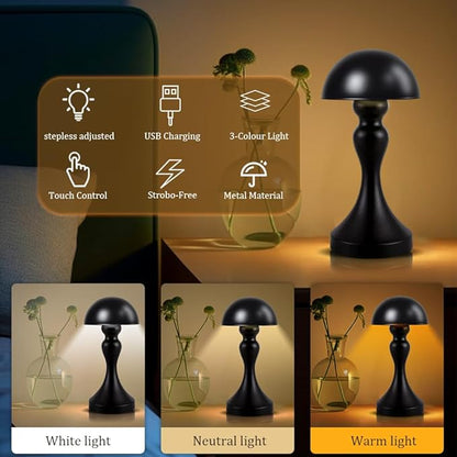 Portable LED Table Lamp, 3-Levels Brightness Metal Desk Lamp, 3 Color Touch Control Rechargeable Lamp, Night Light, Bedside Lamp,Dining Room Lamp (Black) - LeafyLoom