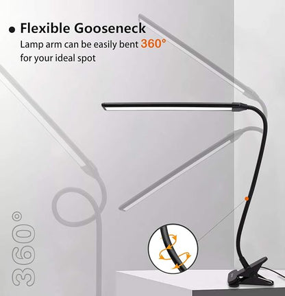 Clamp on Lamp, Clip Light, Desk Lamps 3 Color Temperature Setting, 10 Brightness Levels, 2m USB Cord Power Supply and AC Adapter Included, Pack of 2 (Black) - LeafyLoom